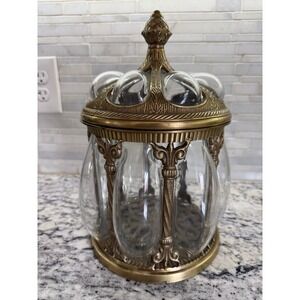 Unbranded Apothecary Jar Home Decor OS Gold Good Vintage Style Glass Brass